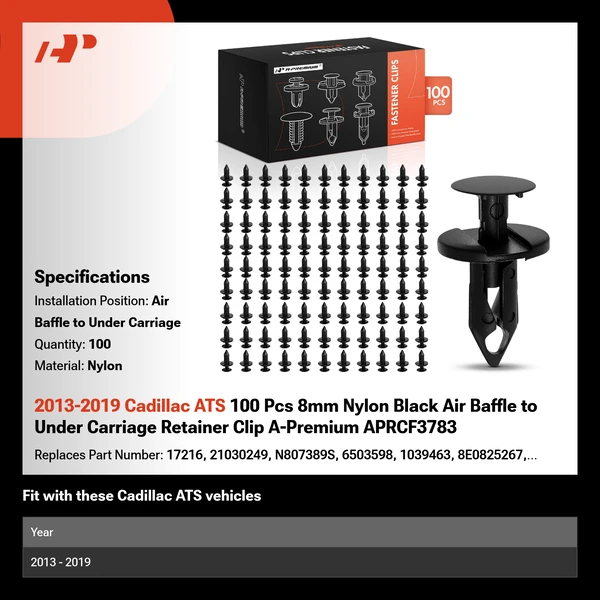 2013-2019 Cadillac ATS 100 Pcs 8mm Nylon Black Air Baffle to Under Carriage A-Premium APRCF3783