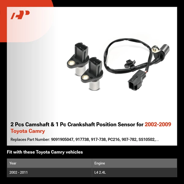 2 Pcs Camshaft & 1 Pc Crankshaft Position Sensor for 2002-2009 Toyota Camry