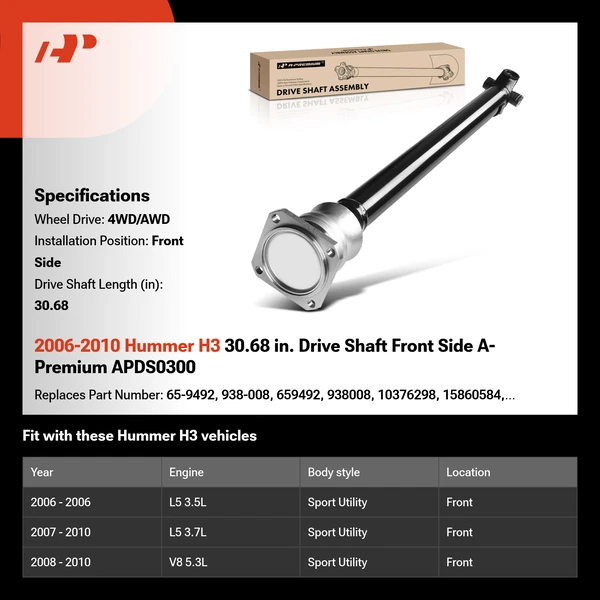 2006-2010 Hummer H3 30.68 in. Drive Shaft Front Side A-Premium APDS0300