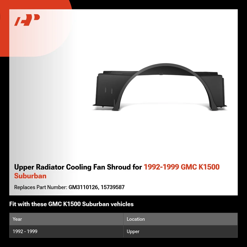 Upper Radiator Cooling Fan Shroud for 1992-1999 GMC K1500 Suburban