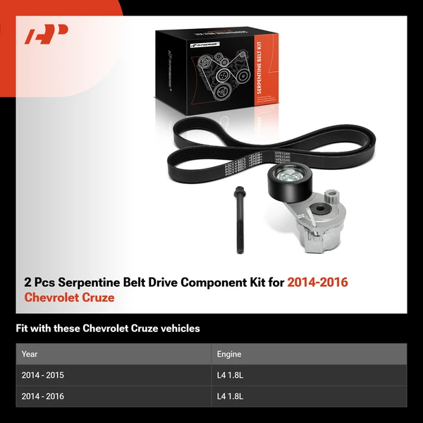 2 Pcs Serpentine Belt Drive Component Kit for 2014-2016 Chevrolet Cruze