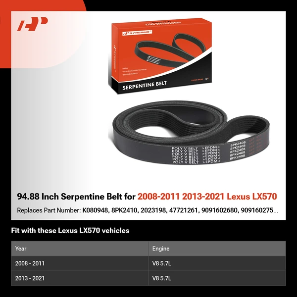 94.88 Inch Serpentine Belt for 2008-2011 2013-2021 Lexus LX570