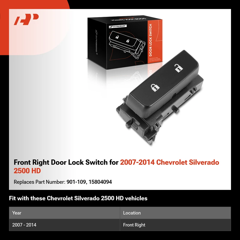 Front Right Door Lock Switch for 2007-2014 Chevrolet Silverado 2500 HD
