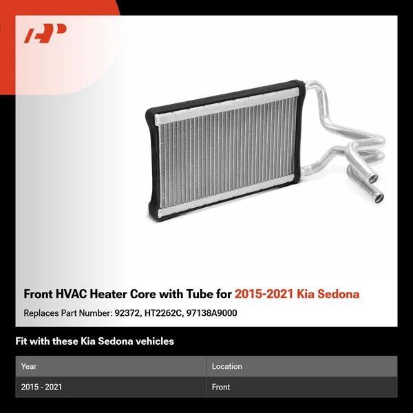 Front HVAC Heater Core with Tube for 2015-2021 Kia Sedona