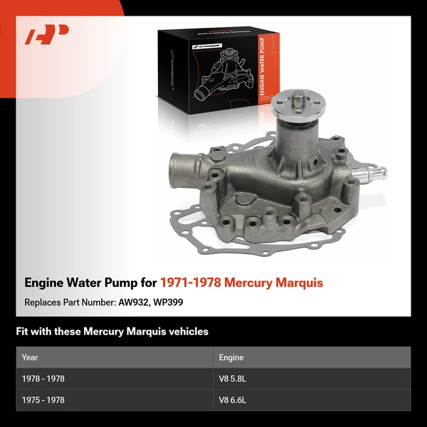 Engine Water Pump for 1971-1978 Mercury Marquis