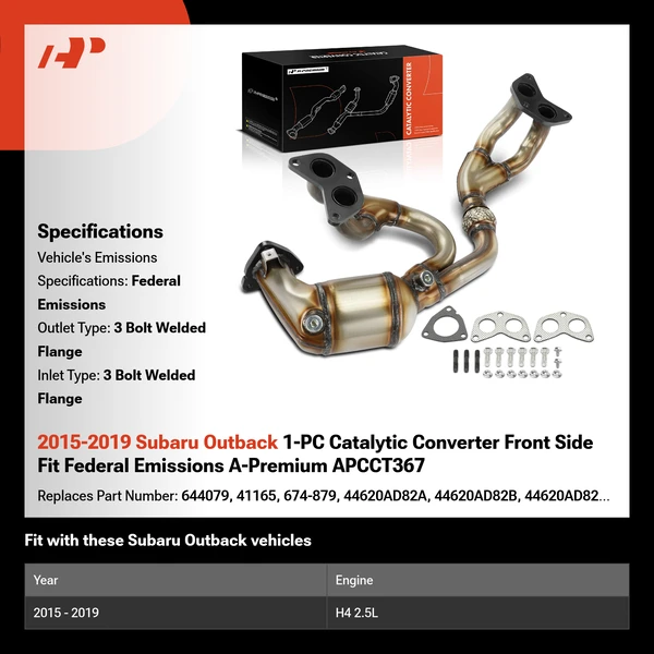 2015-2019 Subaru Outback 1-PC Catalytic Converter Front Side Fit Federal Emissions A-Premium APCCT367