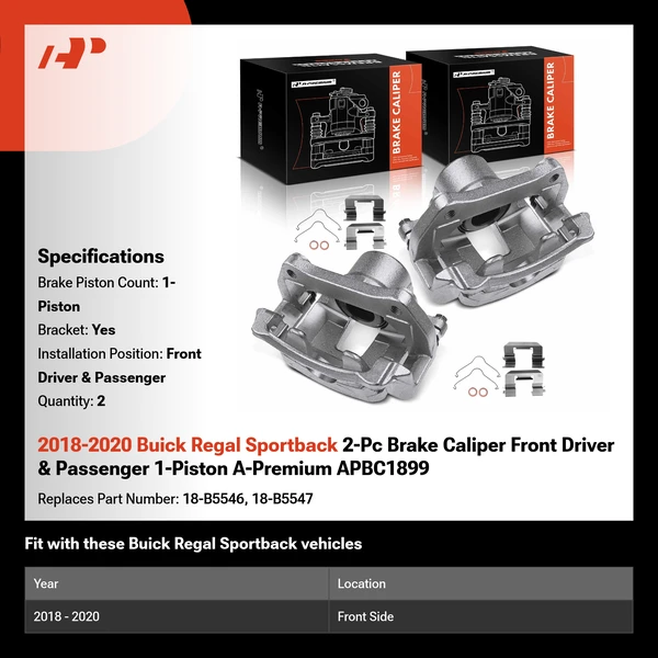 2018-2020 Buick Regal Sportback 2-Pc Brake Caliper Front Driver & Passenger 1-Piston A-Premium APBC1899