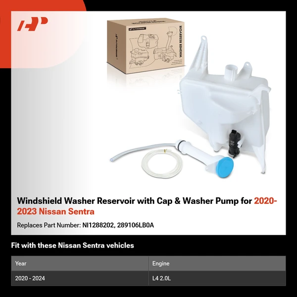 Windshield Washer Reservoir with Cap & Washer Pump for 2020-2023 Nissan Sentra