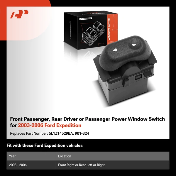 Front Passenger, Rear Driver or Passenger Power Window Switch for 2003-2006 Ford Expedition