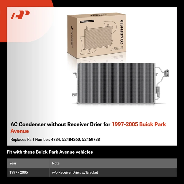 AC Condenser without Receiver Drier for 1997-2005 Buick Park Avenue