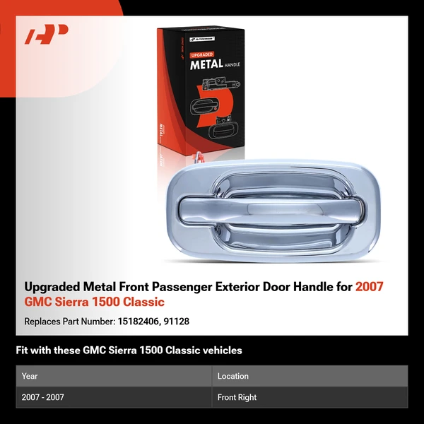 Upgraded Metal Front Passenger Exterior Door Handle for 2007 GMC Sierra 1500 Classic