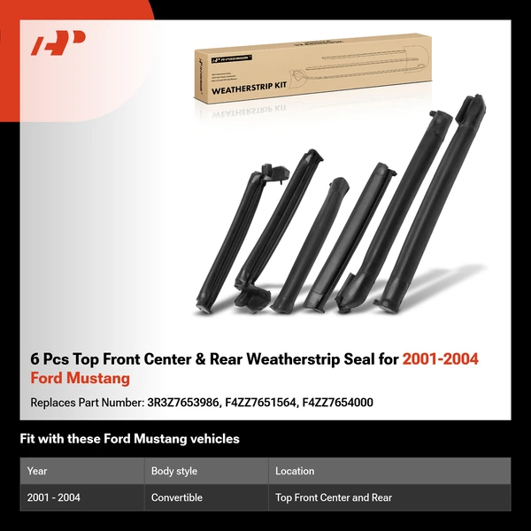 6 Pcs Top Front Center & Rear Weatherstrip Seal for 2001-2004 Ford Mustang