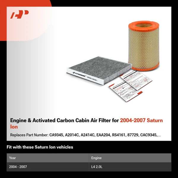 Engine & Activated Carbon Cabin Air Filter for 2004-2007 Saturn Ion