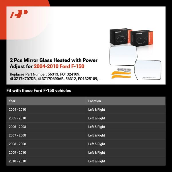 2 Pcs Mirror Glass Heated with Power Adjust for 2004-2010 Ford F-150