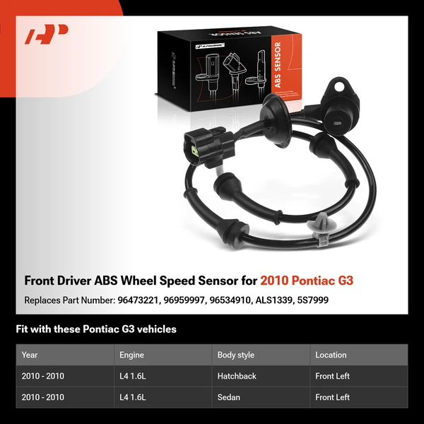Front Driver ABS Wheel Speed Sensor for 2010 Pontiac G3