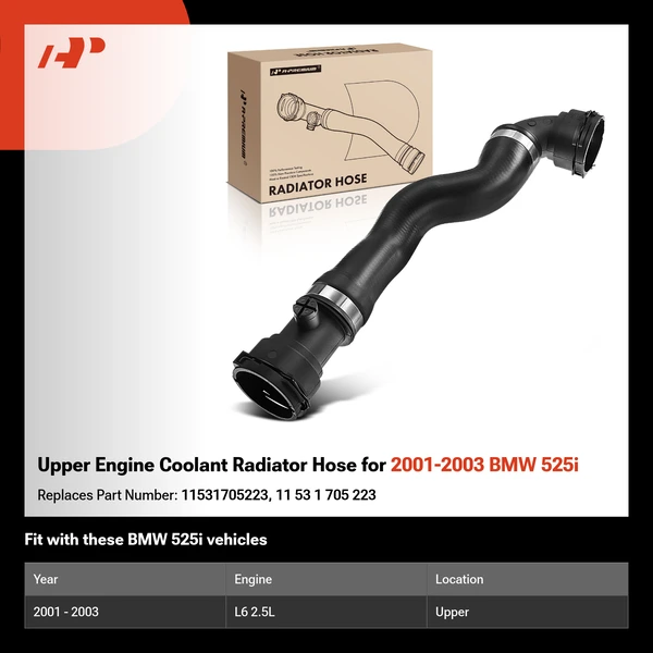 Upper Engine Coolant Radiator Hose for 2001-2003 BMW 525i