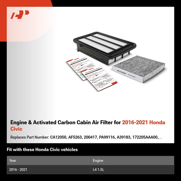 Engine & Activated Carbon Cabin Air Filter for 2016-2021 Honda Civic