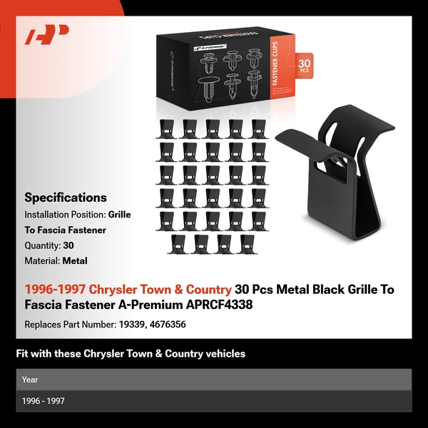 1996-1997 Chrysler Town & Country 30 Pcs Metal Black Grille To Fascia Fastener A-Premium APRCF4338