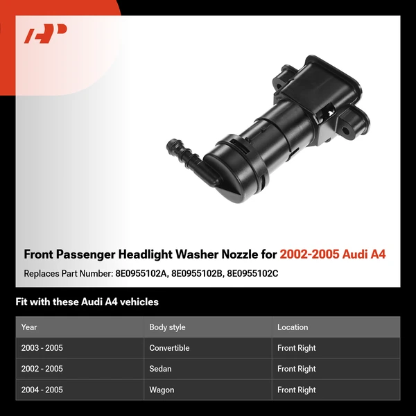 Front Passenger Headlight Washer Nozzle for 2002-2005 Audi A4