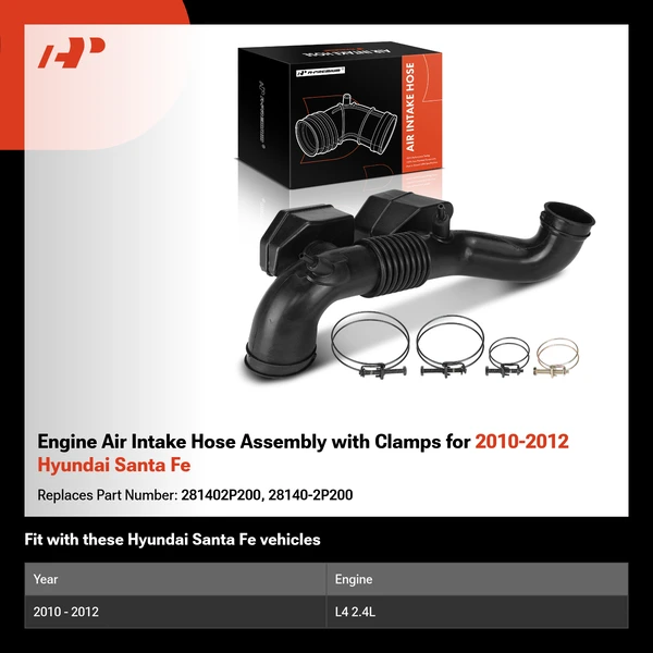 Engine Air Intake Hose Assembly with Clamps for 2010-2012 Hyundai Santa Fe