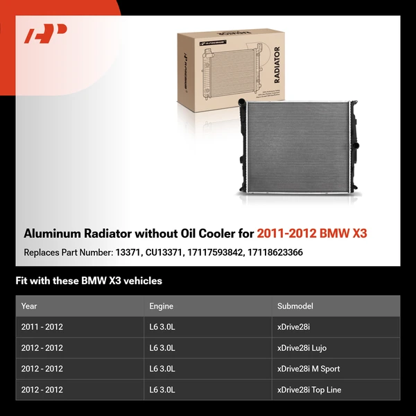 Aluminum Radiator without Oil Cooler for 2011-2012 BMW X3