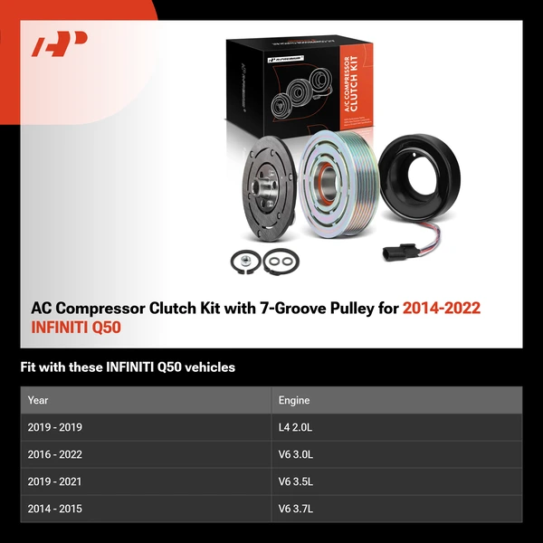 AC Compressor Clutch Kit with 7-Groove Pulley for 2014-2022 INFINITI Q50