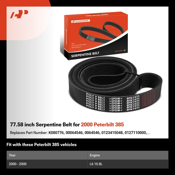 77.58 inch Serpentine Belt for 2000 Peterbilt 385