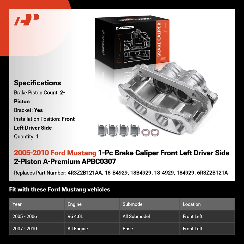 2005-2010 Ford Mustang 1-Pc Brake Caliper Front Left Driver Side 2-Piston A-Premium APBC0307