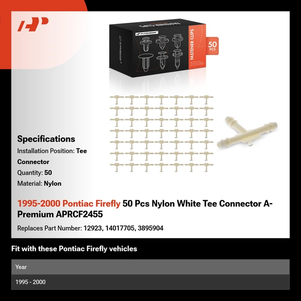 1995-2000 Pontiac Firefly 50 Pcs Nylon White Tee Connector A-Premium APRCF2455