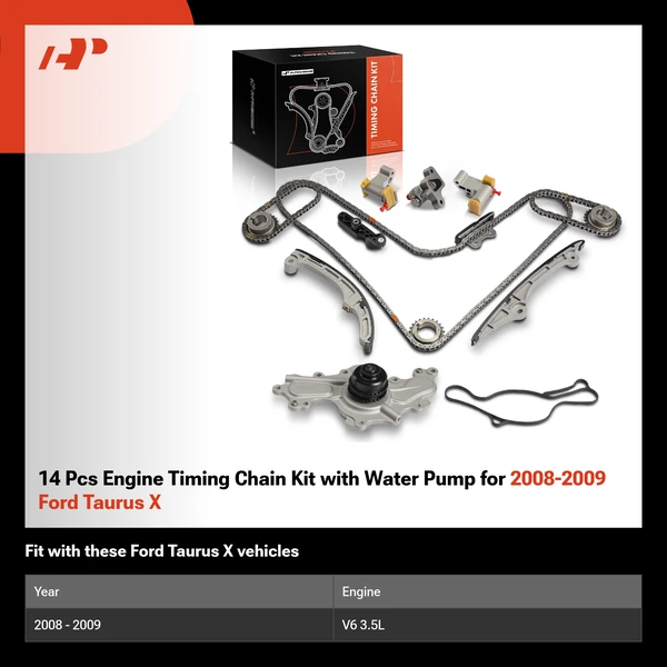 14 Pcs Engine Timing Chain Kit with Water Pump for 2008-2009 Ford Taurus X