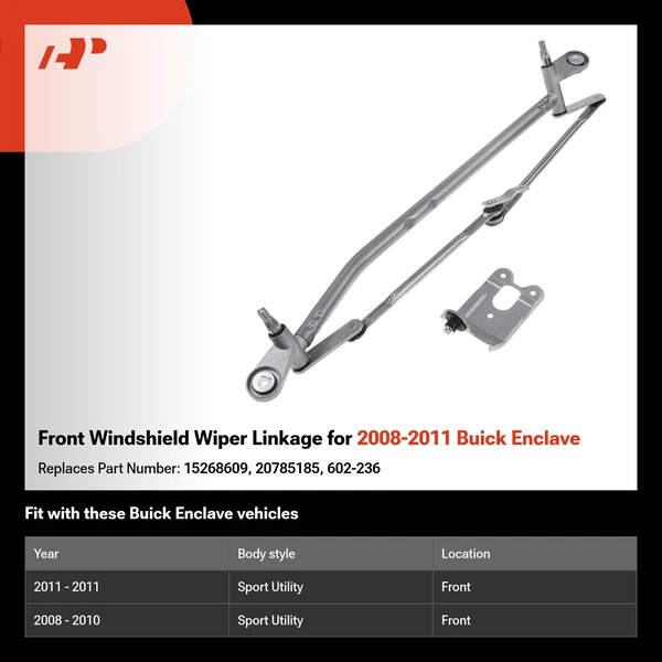 Front Windshield Wiper Linkage for 2008-2011 Buick Enclave
