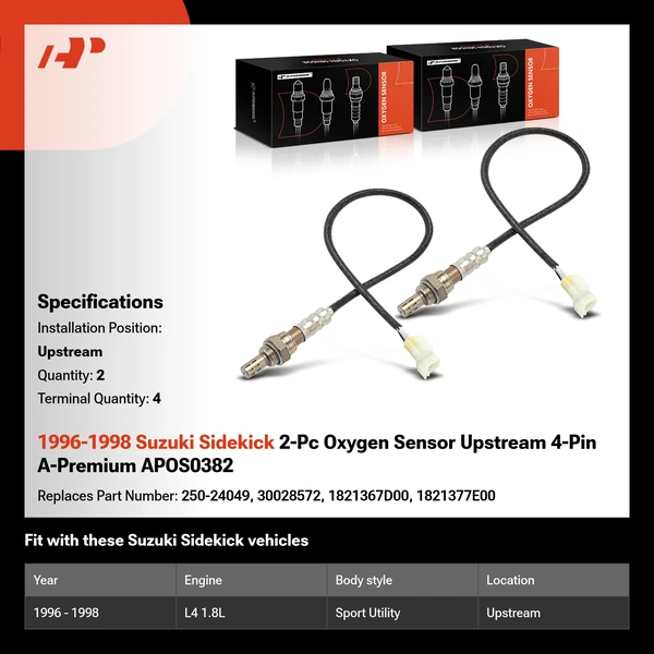 1996-1998 Suzuki Sidekick 2-Pc Oxygen Sensor Upstream 4-Pin A-Premium APOS0382