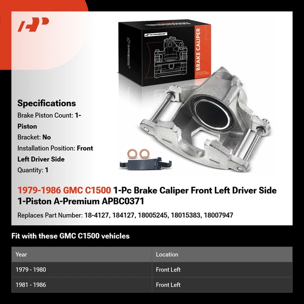 1979-1986 GMC C1500 1-Pc Brake Caliper Front Left Driver Side 1-Piston A-Premium APBC0371