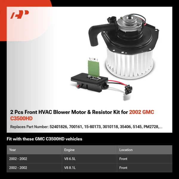 2 Pcs Front HVAC Blower Motor & Resistor Kit for 2002 GMC C3500HD