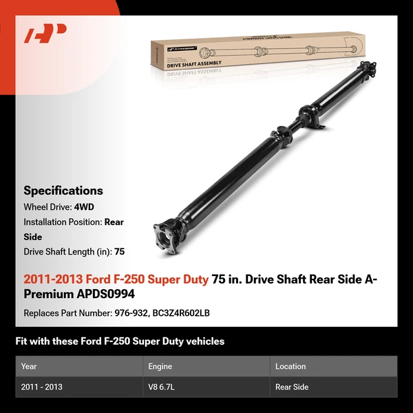 2011-2013 Ford F-250 Super Duty 75 in. Drive Shaft Rear Side A-Premium APDS0994