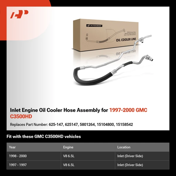 Inlet Engine Oil Cooler Hose Assembly for 1997-2000 GMC C3500HD
