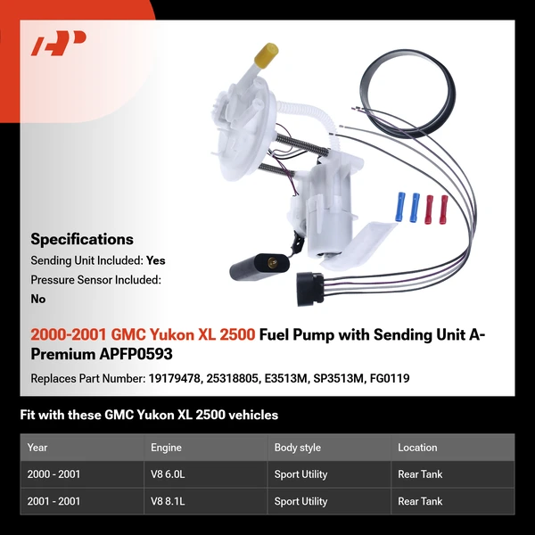 2000-2001 GMC Yukon XL 2500 Fuel Pump with Sending Unit A-Premium APFP0593