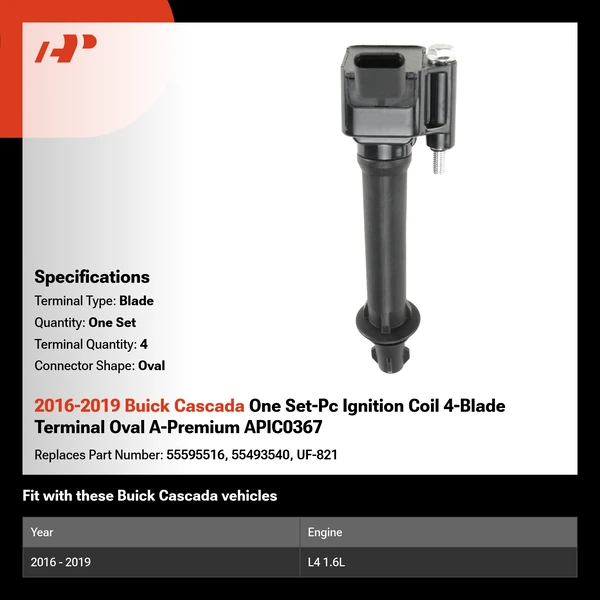 2016-2019 Buick Cascada One Set-Pc Ignition Coil 4-Blade Terminal Oval A-Premium APIC0367