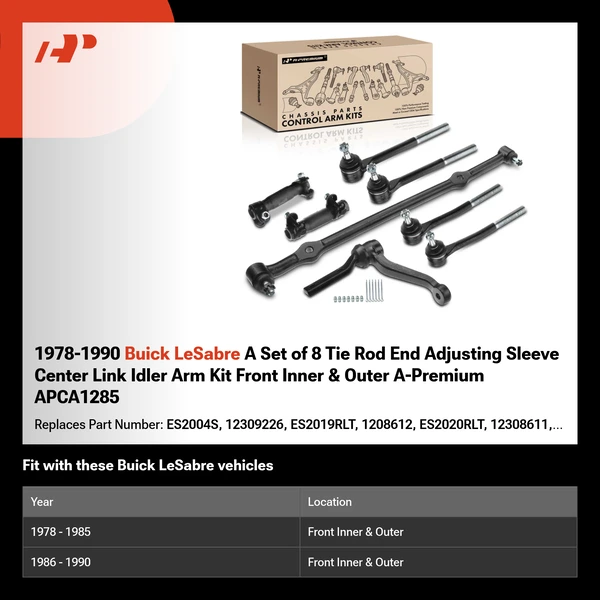 1978-1990 Buick LeSabre A Set of 8 Tie Rod End Adjusting Sleeve Center Link Idler Arm Kit Front Inner & Outer A-Premium APCA1285