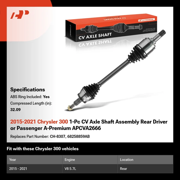 2015-2021 Chrysler 300 1-Pc CV Axle Shaft Assembly Rear Driver or Passenger A-Premium APCVA2666