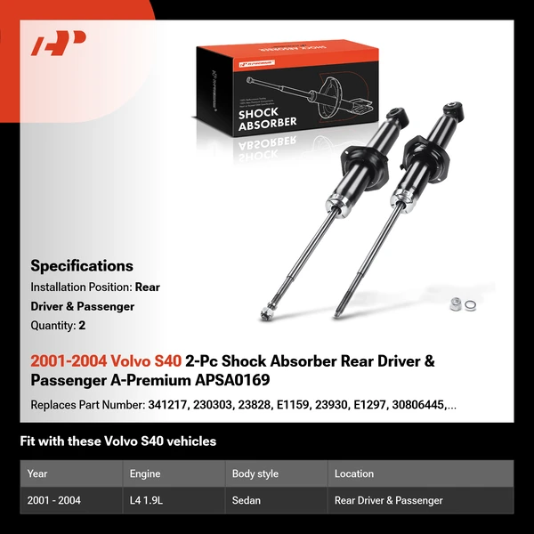 2001-2004 Volvo S40 2-Pc Shock Absorber Rear Driver & Passenger A-Premium APSA0169