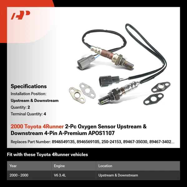 2000 Toyota 4Runner 2-Pc Oxygen Sensor Upstream & Downstream 4-Pin A-Premium APOS1107