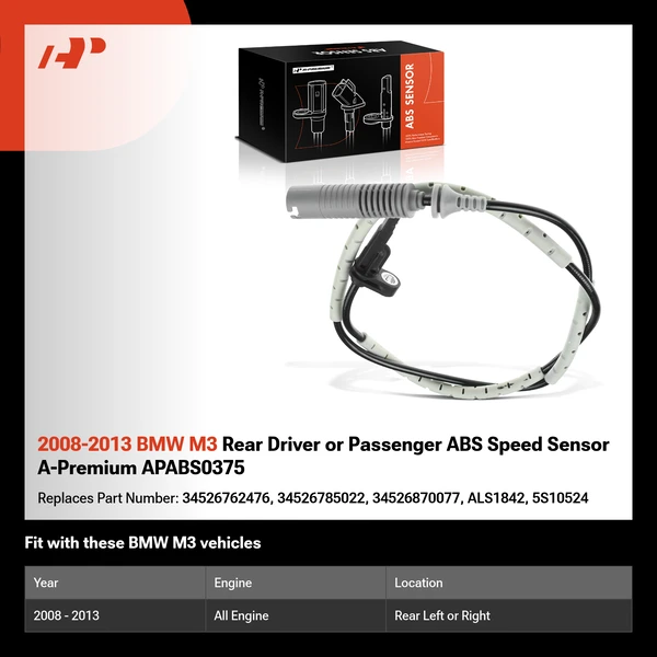 2008-2013 BMW M3 Rear Driver or Passenger ABS Speed Sensor A-Premium APABS0375