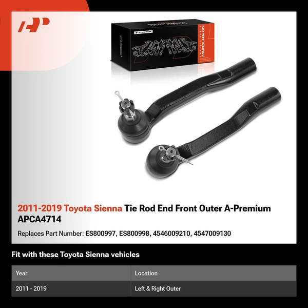 2011-2019 Toyota Sienna Tie Rod End Front Outer A-Premium APCA4714