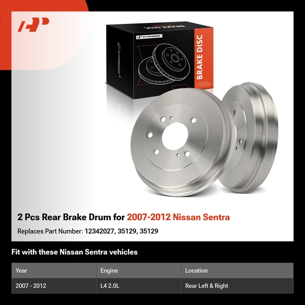 2 Pcs Rear Brake Drum for 2007-2012 Nissan Sentra