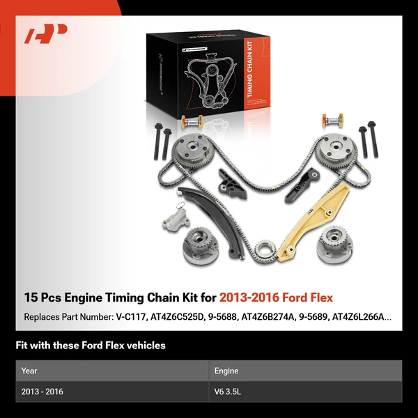 15 Pcs Engine Timing Chain Kit for 2013-2016 Ford Flex