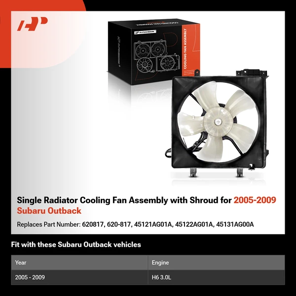 Single Radiator Cooling Fan Assembly with Shroud for 2005-2009 Subaru Outback