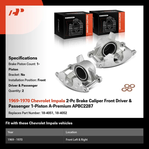 1969-1970 Chevrolet Impala 2-Pc Brake Caliper Front Driver & Passenger 1-Piston A-Premium APBC2287