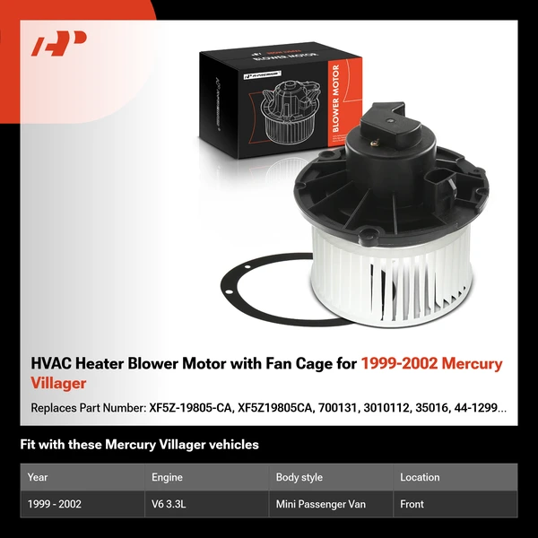 HVAC Heater Blower Motor with Fan Cage for 1999-2002 Mercury Villager