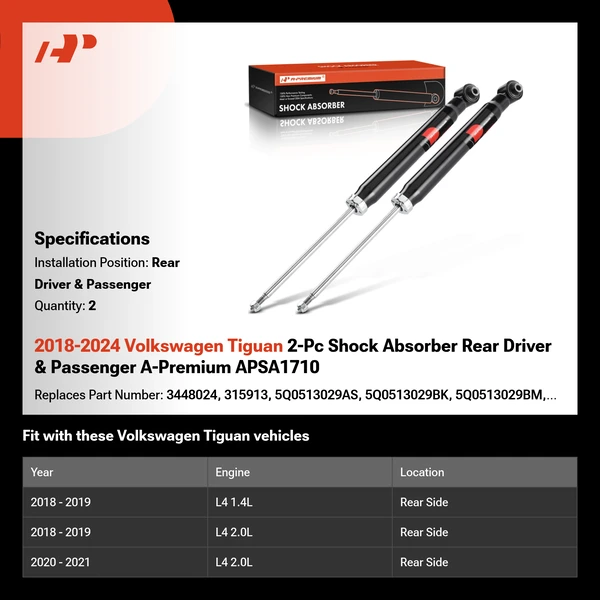 2018-2024 Volkswagen Tiguan 2-Pc Shock Absorber Rear Driver & Passenger A-Premium APSA1710